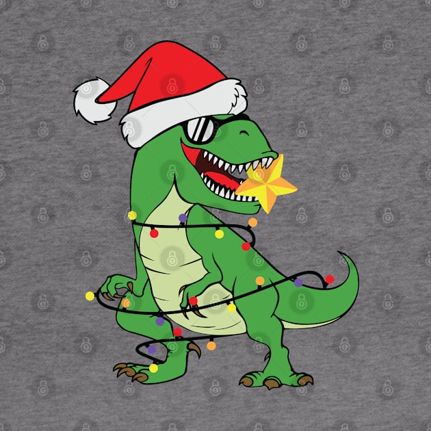 Funny T-rex Christmas Light Santa hat Tshirt by ssflower